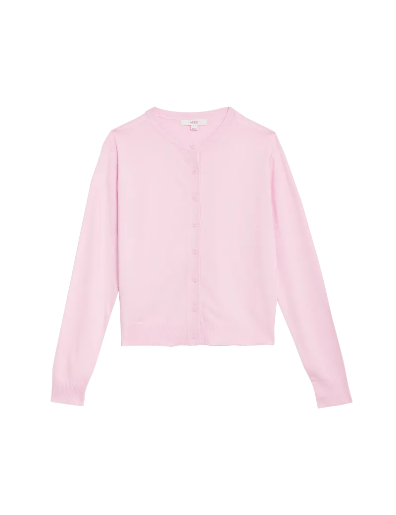 Crew Neck Button Front Cardigan
