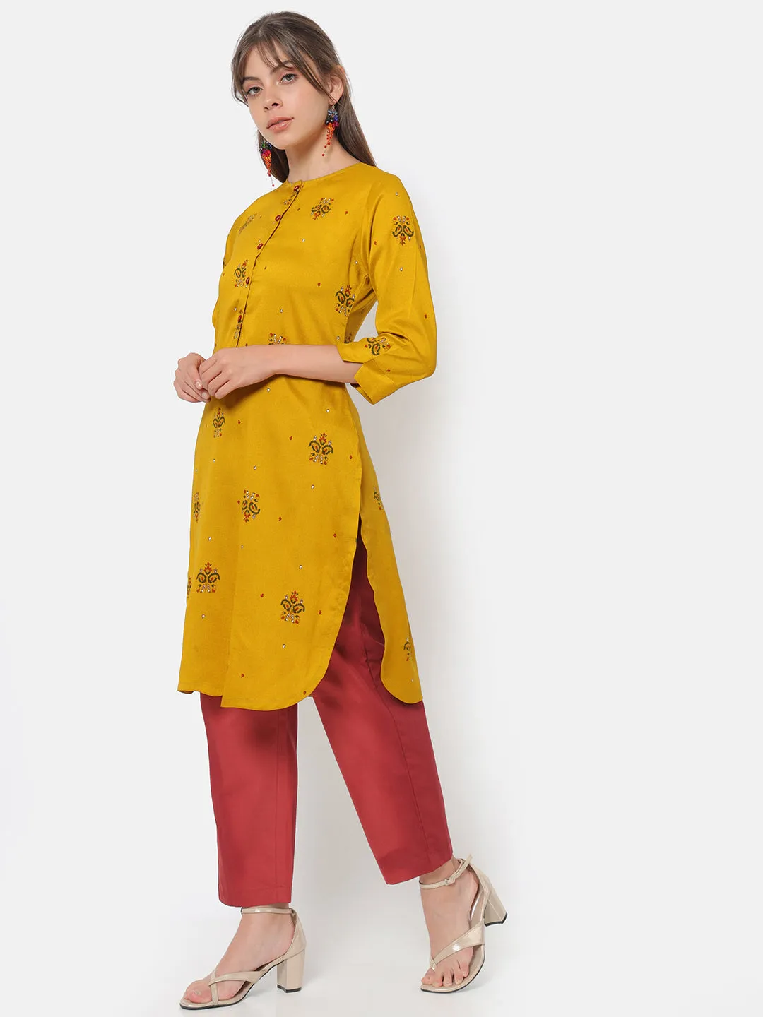Dhuri Mustard Printed Kurta
