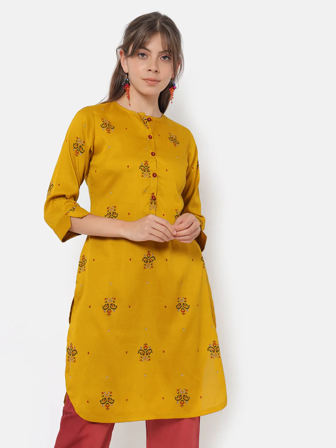 Dhuri Mustard Printed Kurta