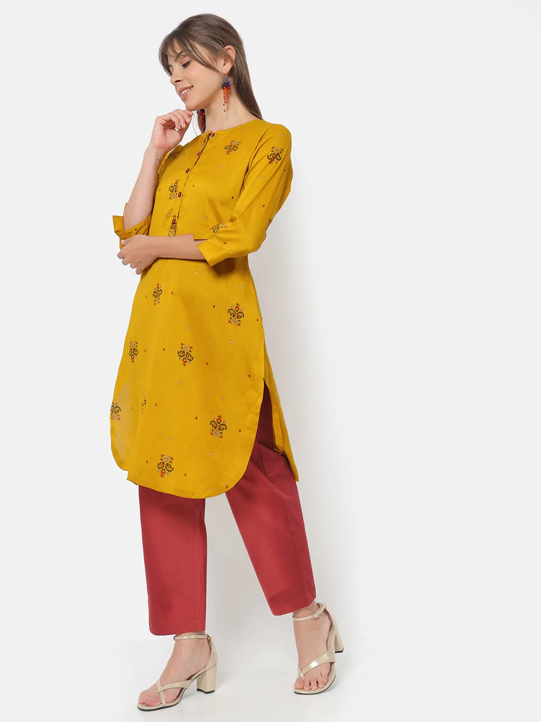 Dhuri Mustard Printed Kurta