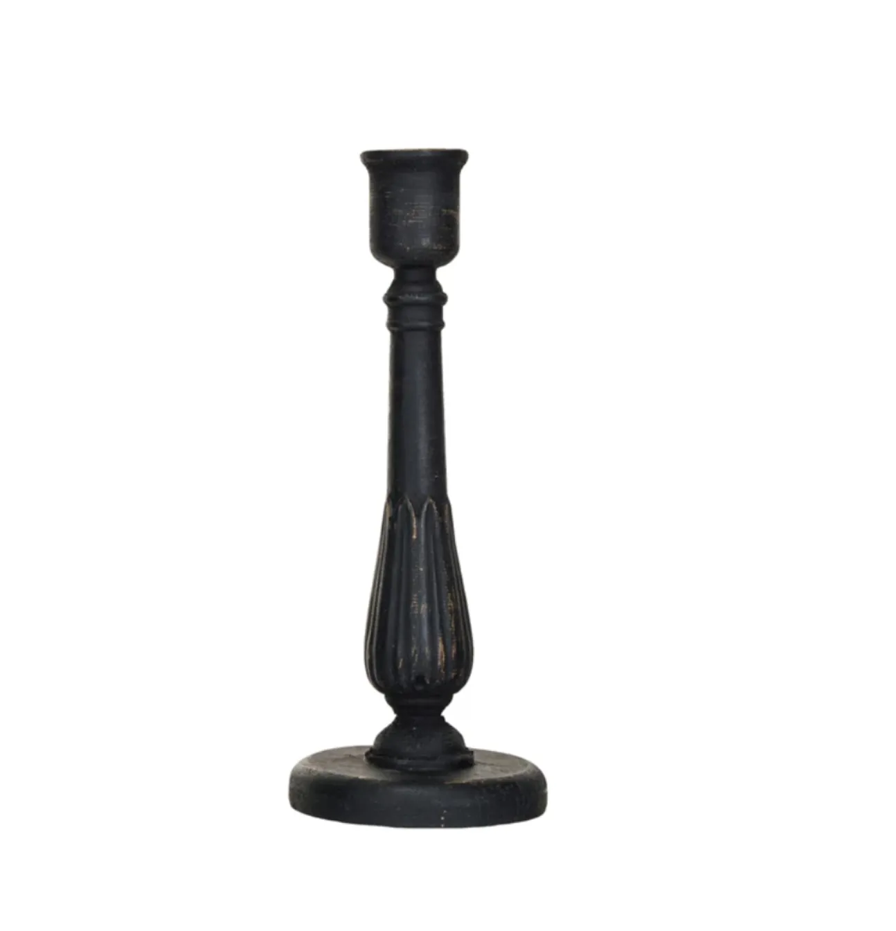 Distressed Black Carved Taper Holder, 3 styles
