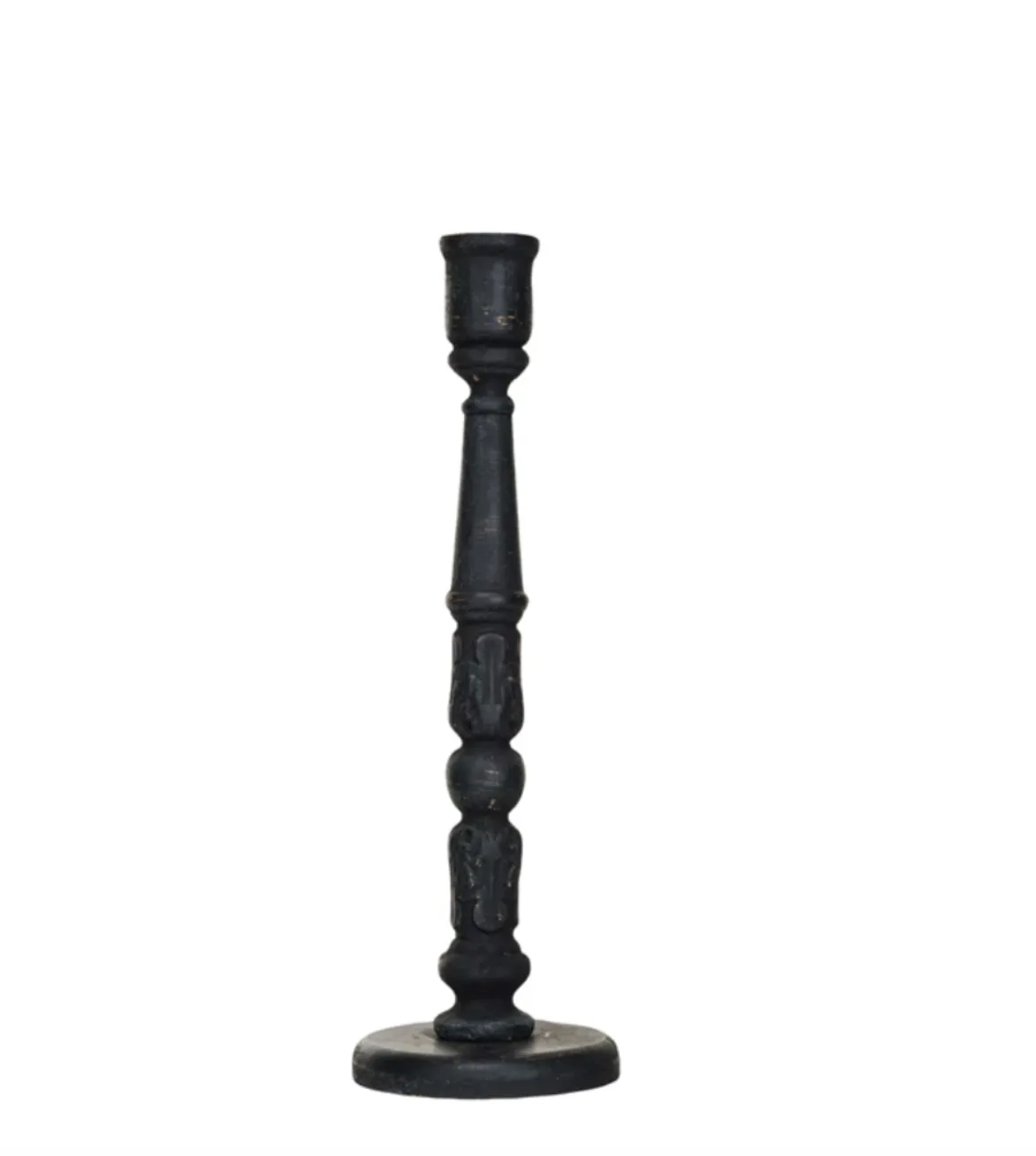 Distressed Black Carved Taper Holder, 3 styles