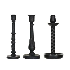 Distressed Black Carved Taper Holder, 3 styles