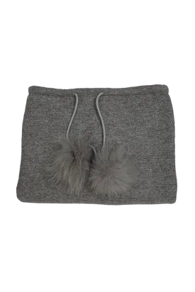 Double Faced Cashmere Funnel - Drawstring - Fox Fur Balls