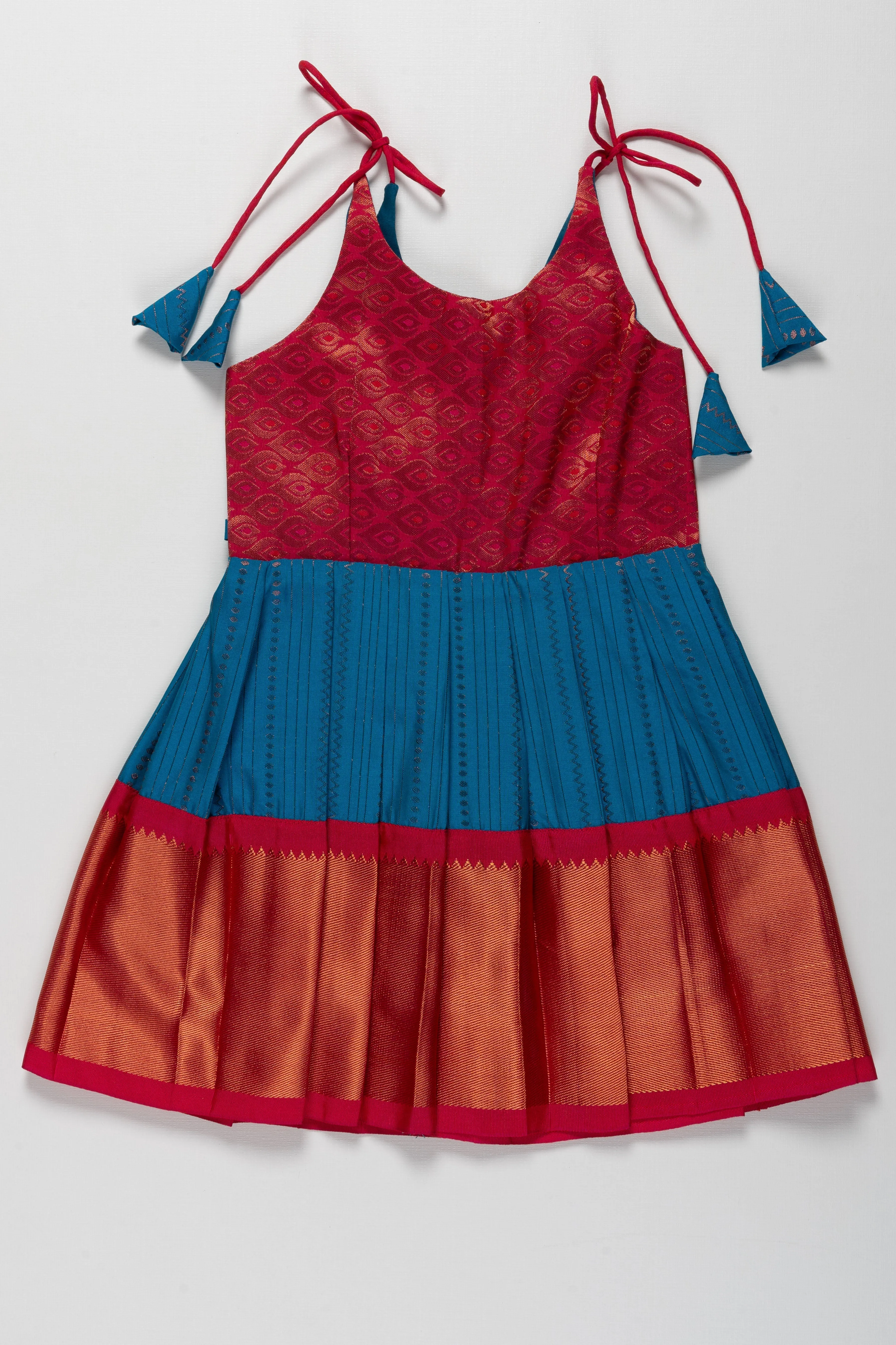 Elegant Banarasi Silk Tie-Up Frock for Temple Visits and Choulam - Pattu Saree Inspired Design