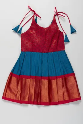 Elegant Banarasi Silk Tie-Up Frock for Temple Visits and Choulam - Pattu Saree Inspired Design