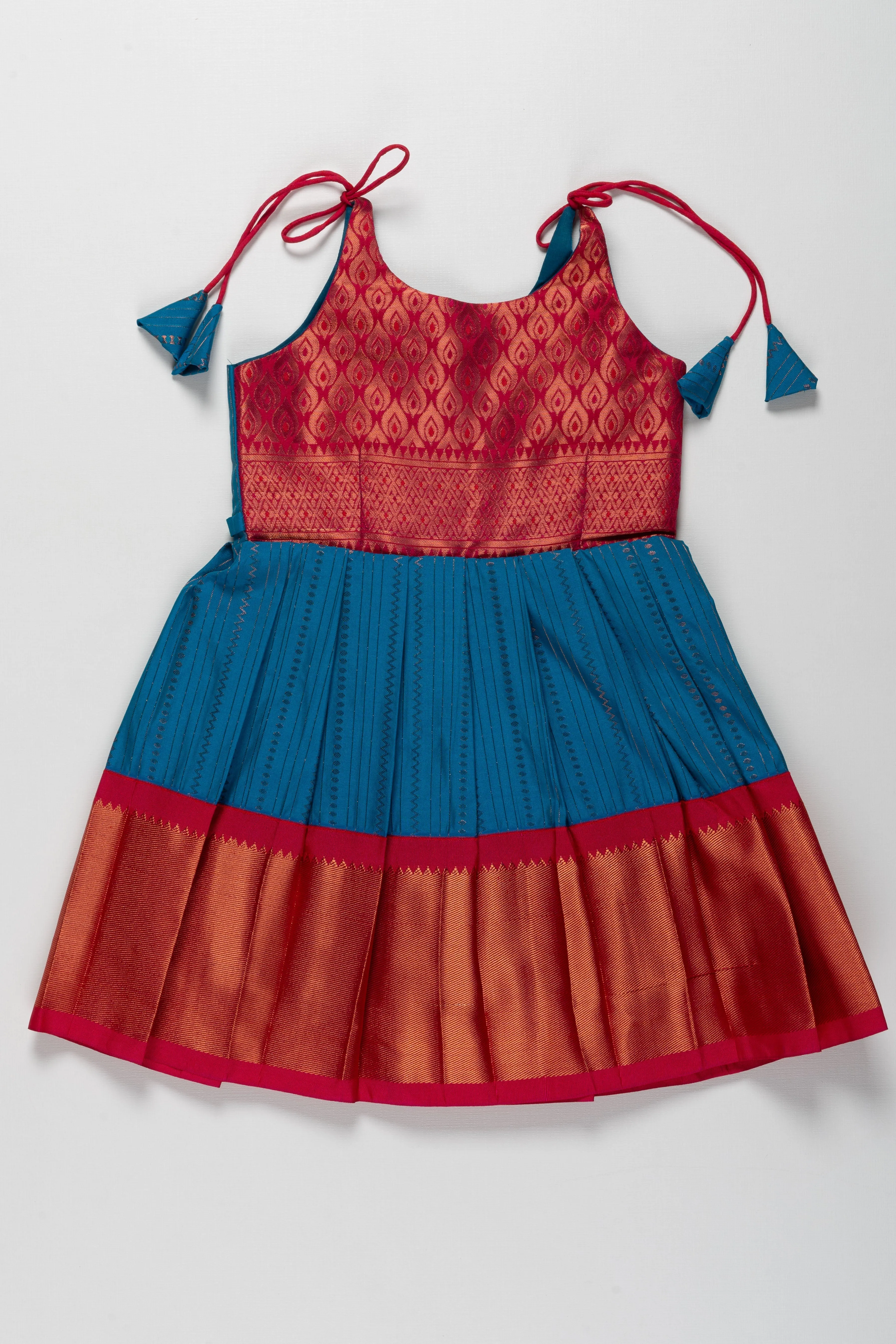 Elegant Banarasi Silk Tie-Up Frock for Temple Visits and Choulam - Pattu Saree Inspired Design