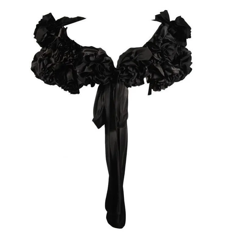 ELIZABETH MASON COUTURE Black Silk "Deconstructed Rose" Wrap