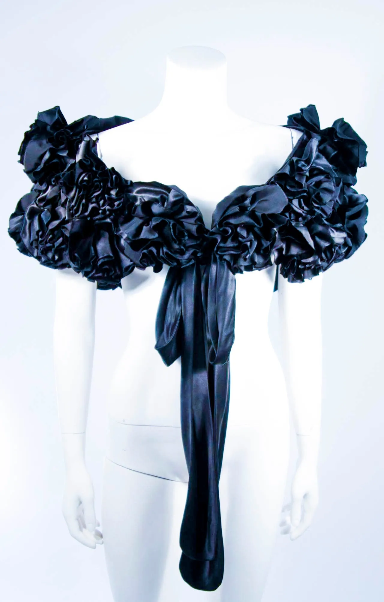 ELIZABETH MASON COUTURE Black Silk "Deconstructed Rose" Wrap
