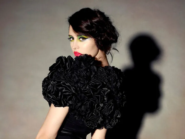 ELIZABETH MASON COUTURE Black Silk "Deconstructed Rose" Wrap