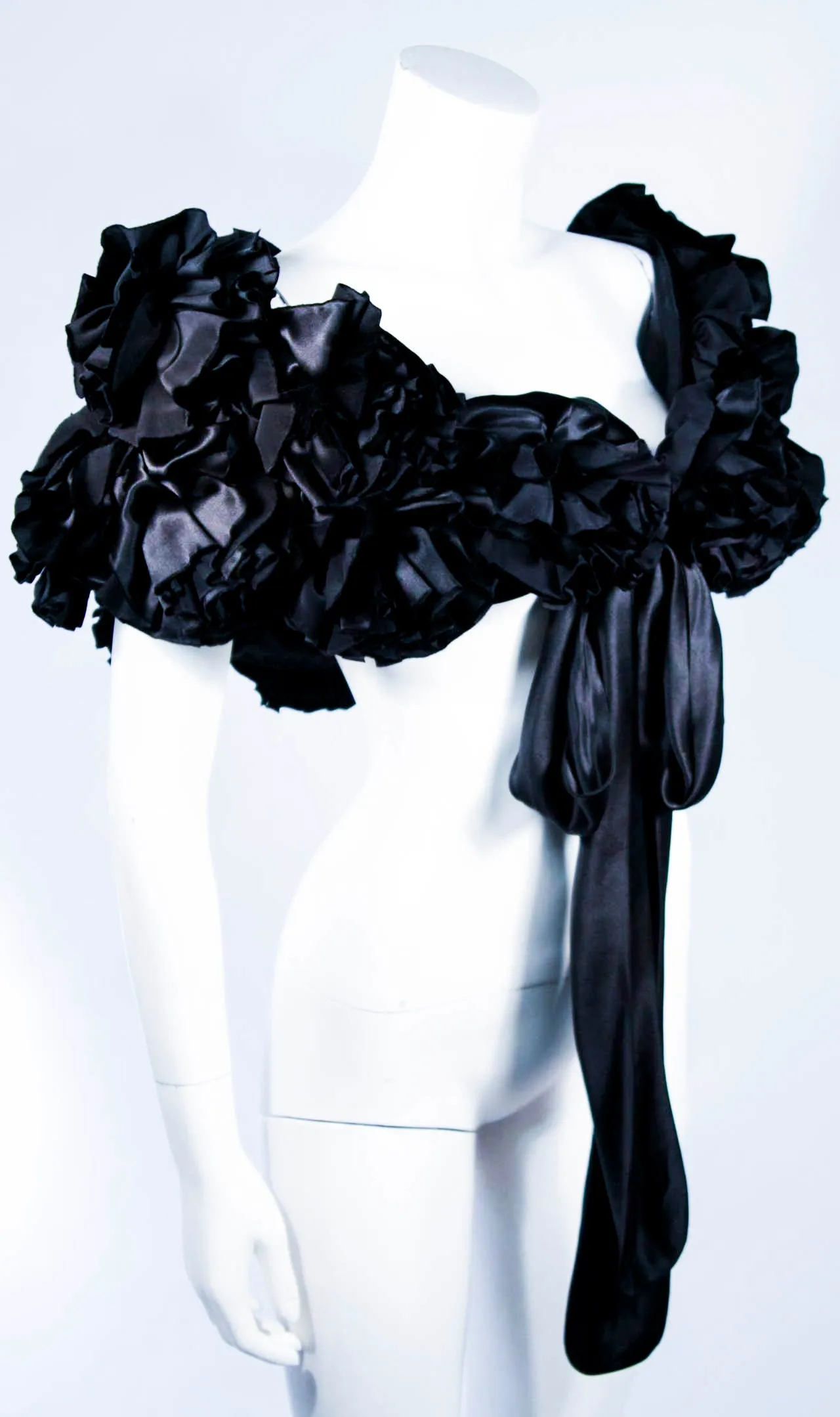 ELIZABETH MASON COUTURE Black Silk "Deconstructed Rose" Wrap