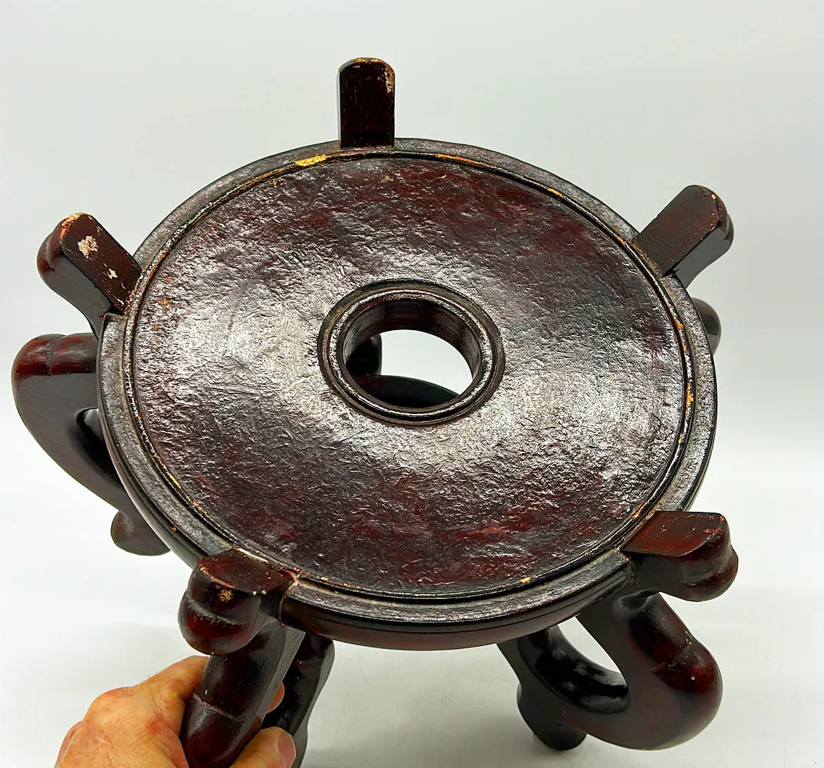 Extra large vintage 80s wooden Asian style fishbowl stand.