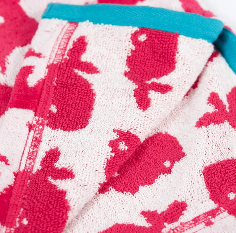 Frugi Havana Hooded Towel - Raspberry/Whales