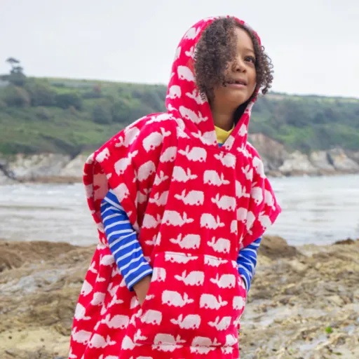 Frugi Havana Hooded Towel - Raspberry/Whales