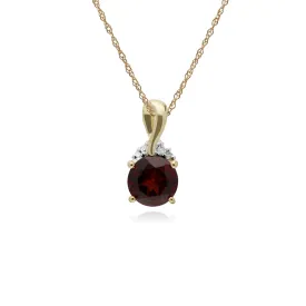 Granat Halskette, 9 Karat Gelbgold Rund Granat & Diamant Kuss Anhänger auf 45cm Kette
