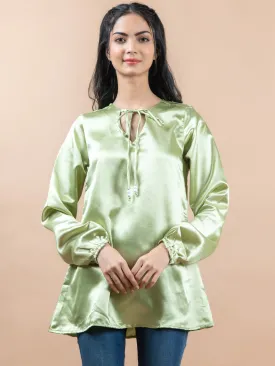Green Satin Full Sleeves Top