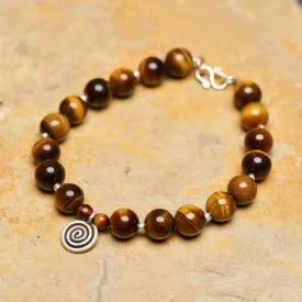 Hand Made Tibetan Spiral Mala Bracelet With Tiger Eye Beads