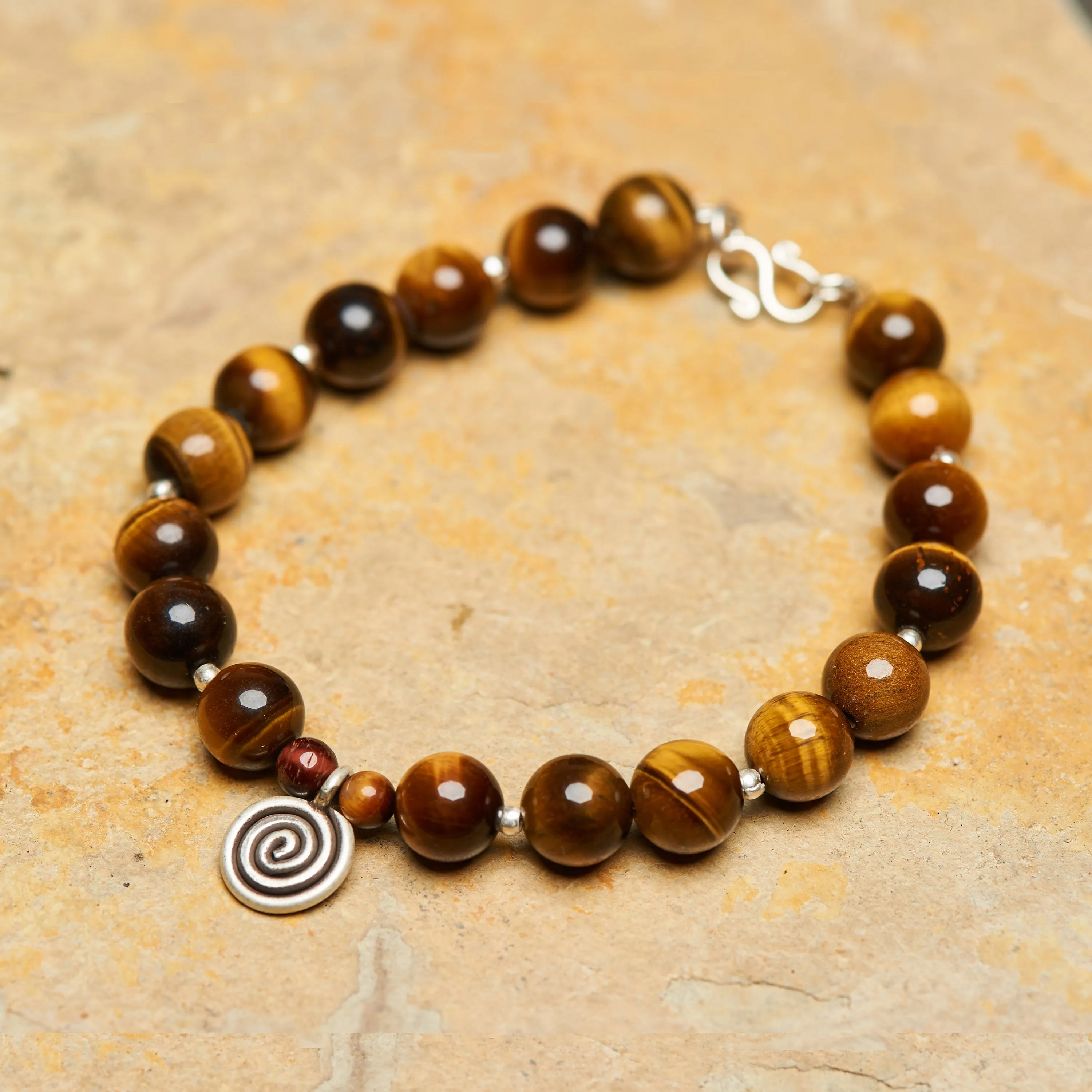 Hand Made Tibetan Spiral Mala Bracelet With Tiger Eye Beads