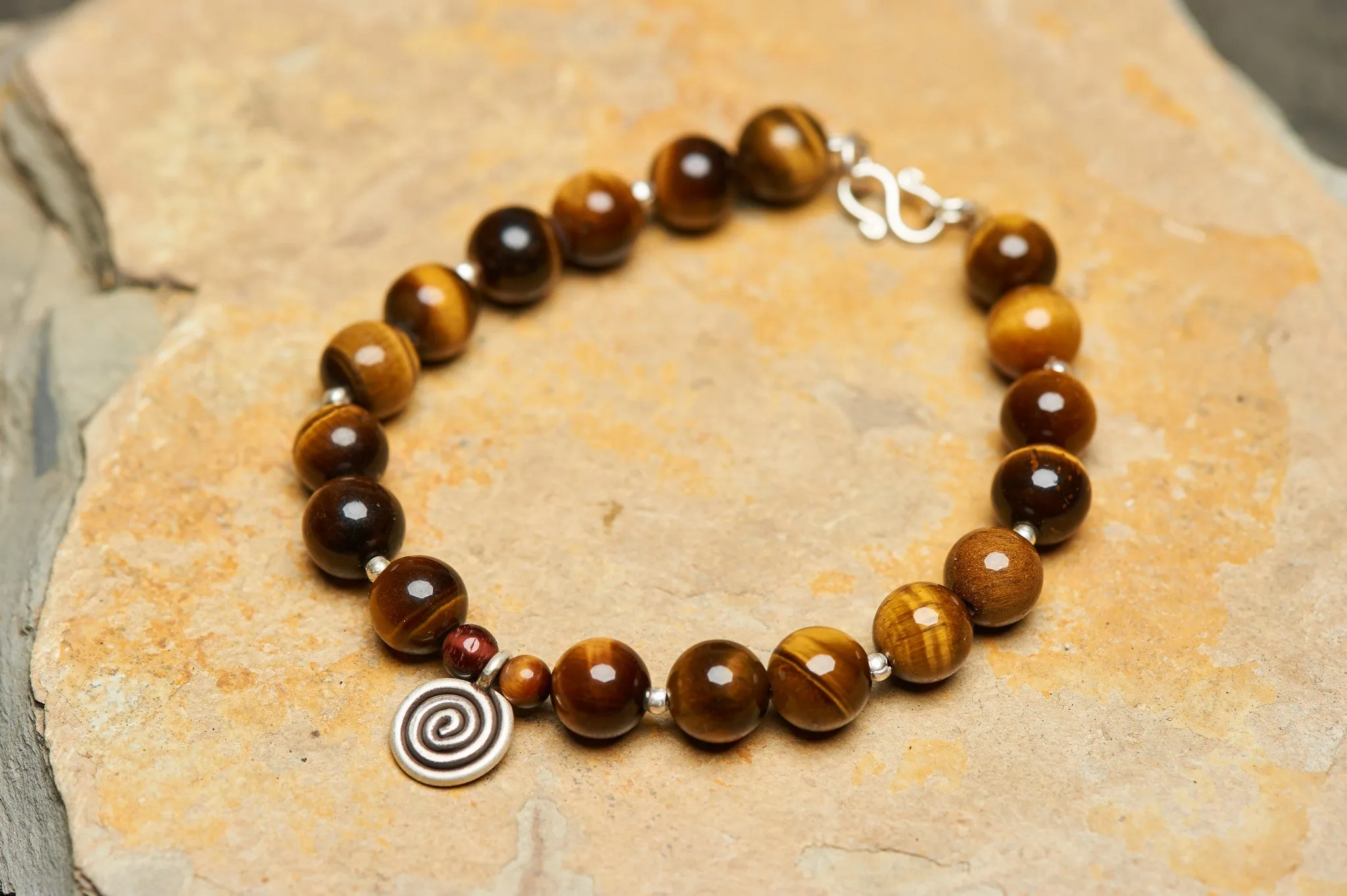 Hand Made Tibetan Spiral Mala Bracelet With Tiger Eye Beads