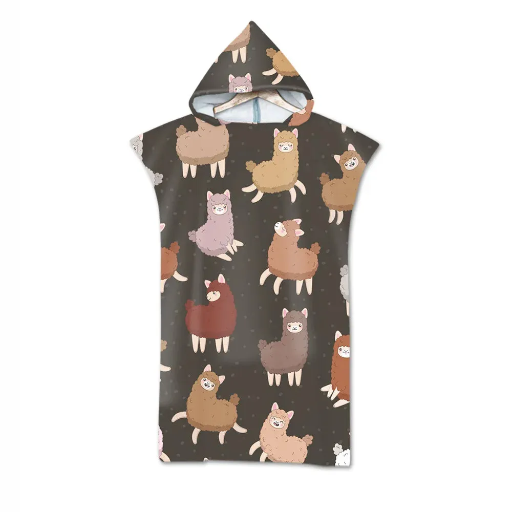 Hot Sale Printed Alpaca Microfiber Quick Drying Beach Towel Hooded Surf Cloak Changing Poncho Adult Children Customized Bathrobe