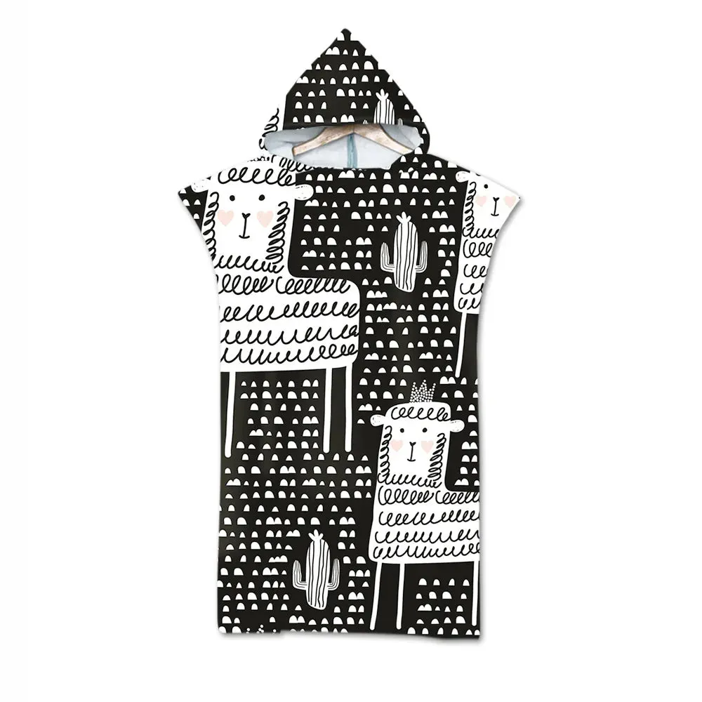 Hot Sale Printed Alpaca Microfiber Quick Drying Beach Towel Hooded Surf Cloak Changing Poncho Adult Children Customized Bathrobe