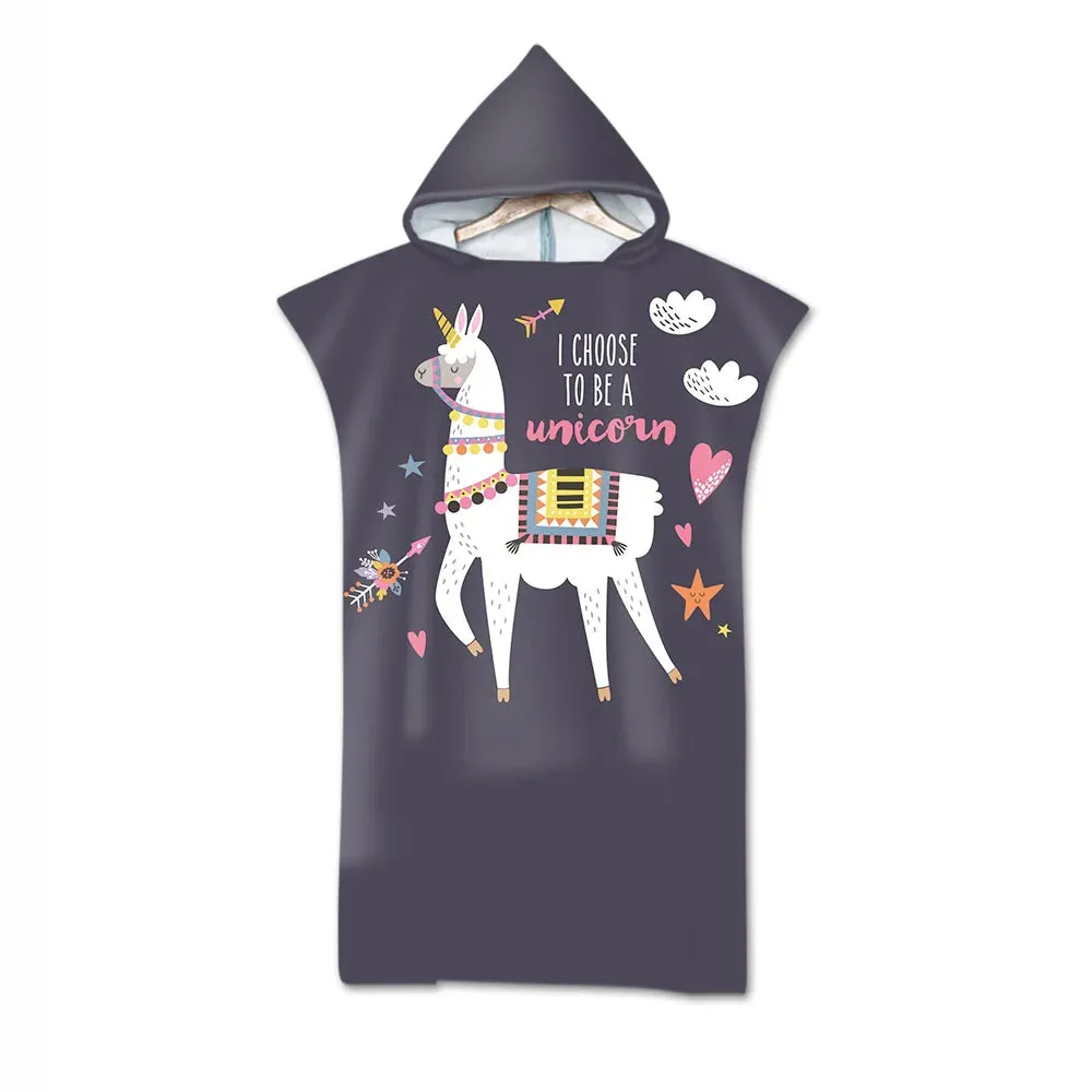 Hot Sale Printed Alpaca Microfiber Quick Drying Beach Towel Hooded Surf Cloak Changing Poncho Adult Children Customized Bathrobe