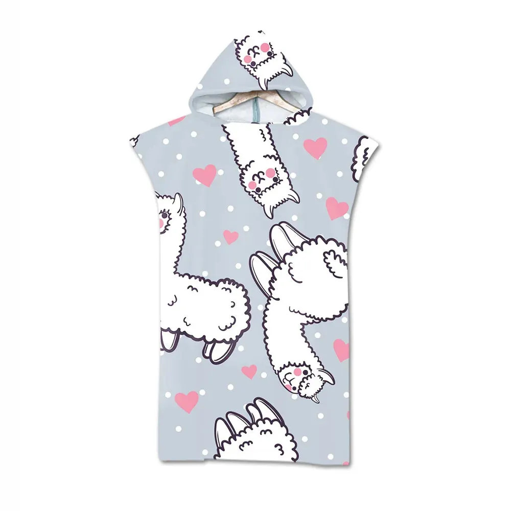 Hot Sale Printed Alpaca Microfiber Quick Drying Beach Towel Hooded Surf Cloak Changing Poncho Adult Children Customized Bathrobe