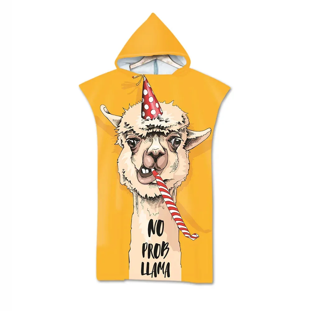 Hot Sale Printed Alpaca Microfiber Quick Drying Beach Towel Hooded Surf Cloak Changing Poncho Adult Children Customized Bathrobe