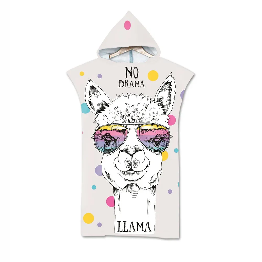 Hot Sale Printed Alpaca Microfiber Quick Drying Beach Towel Hooded Surf Cloak Changing Poncho Adult Children Customized Bathrobe