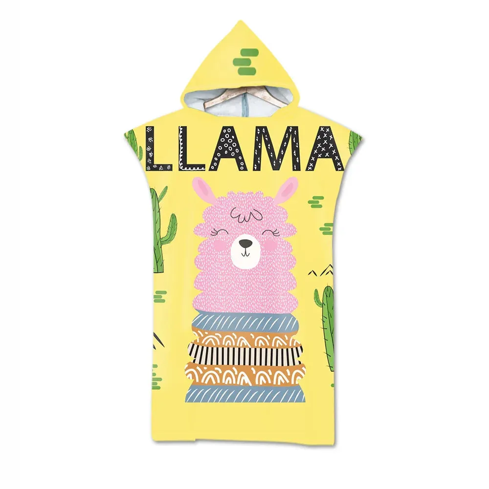 Hot Sale Printed Alpaca Microfiber Quick Drying Beach Towel Hooded Surf Cloak Changing Poncho Adult Children Customized Bathrobe