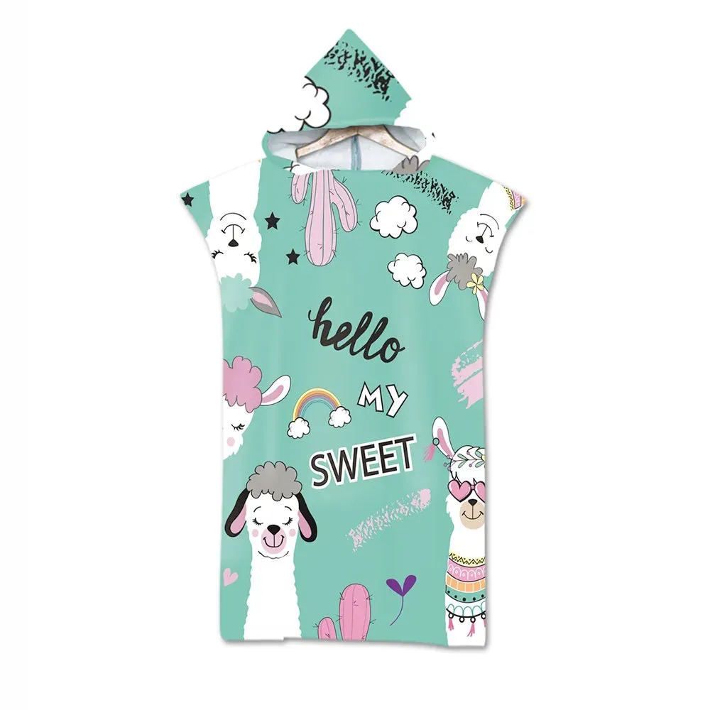Hot Sale Printed Alpaca Microfiber Quick Drying Beach Towel Hooded Surf Cloak Changing Poncho Adult Children Customized Bathrobe