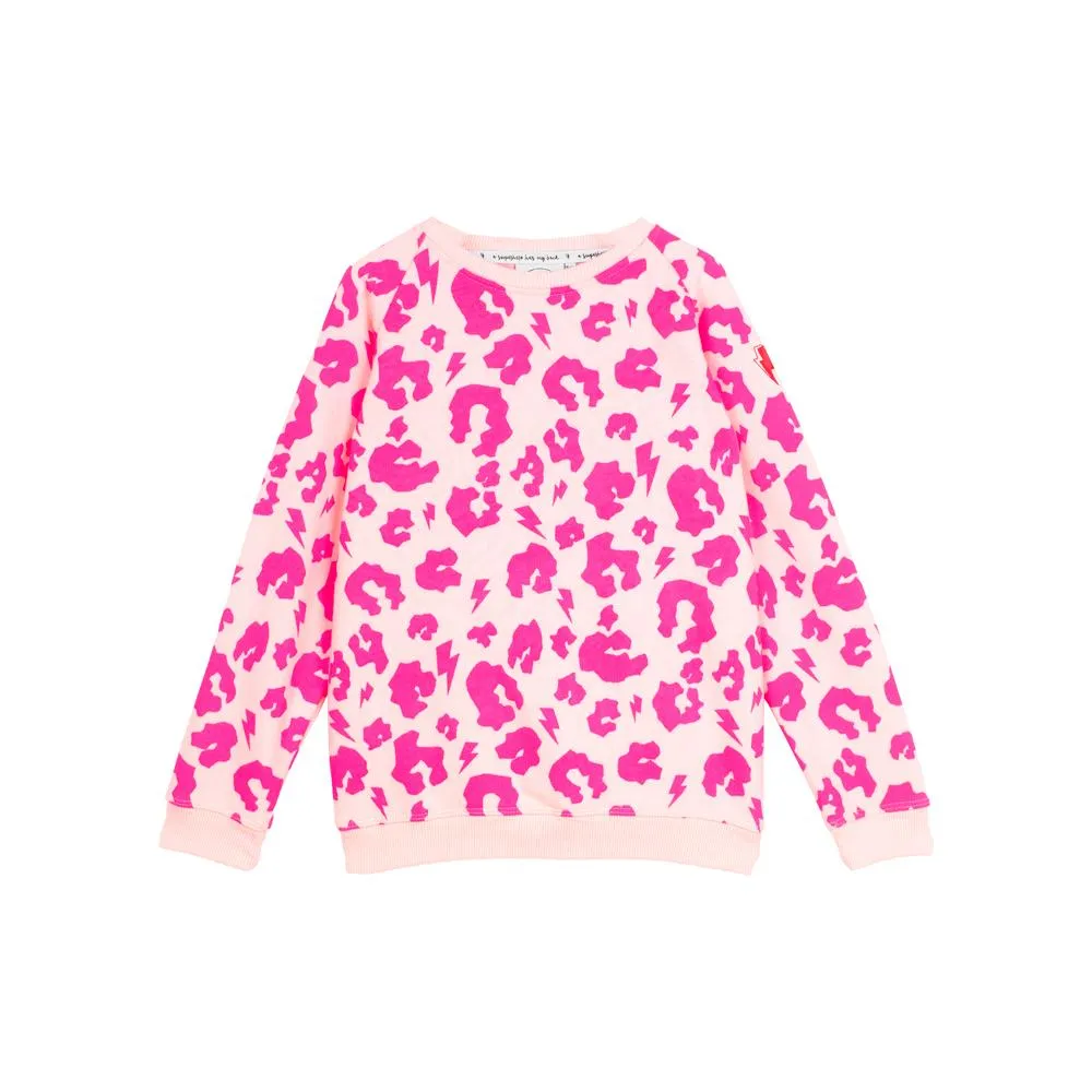 Kids Super Soft Sweatshirt - neon pink leopard and lightning bolt print