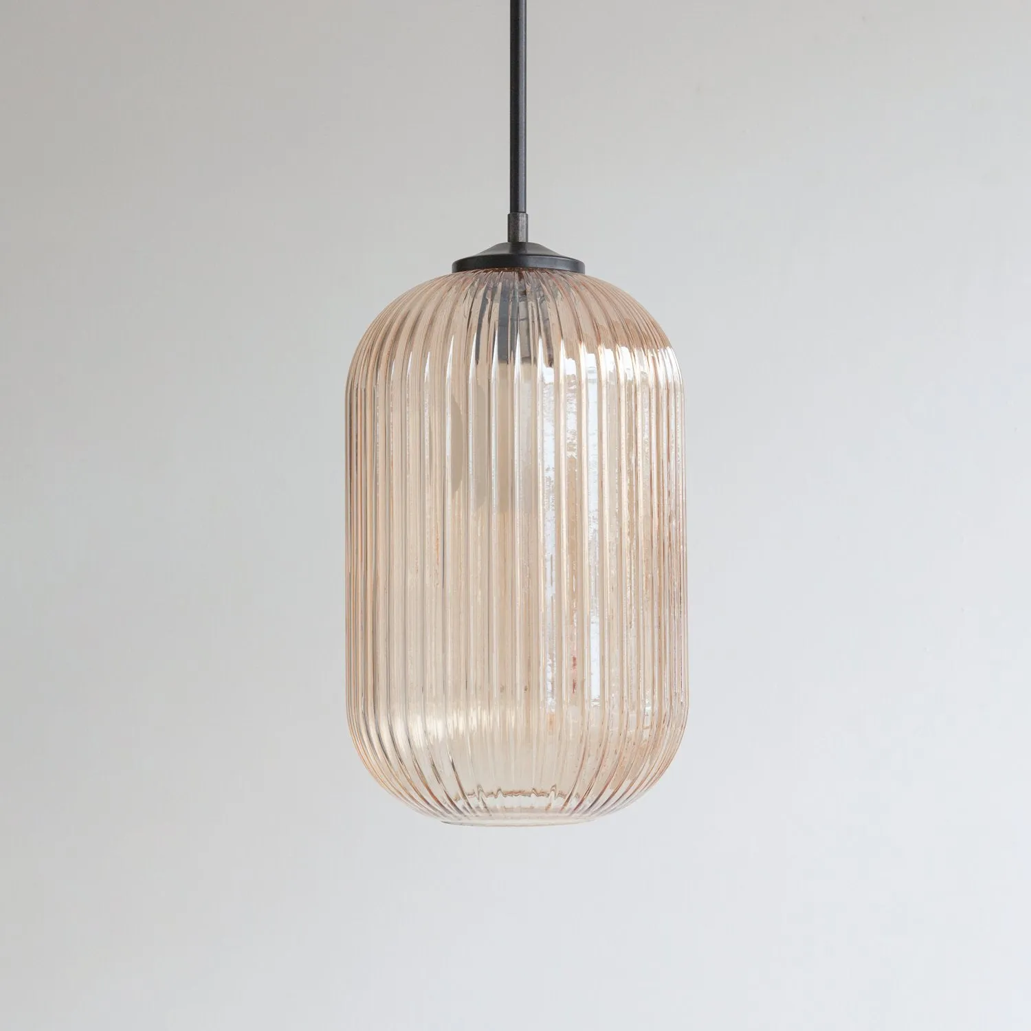 Long Amber Reeded Glass Stemmed Pendant Light