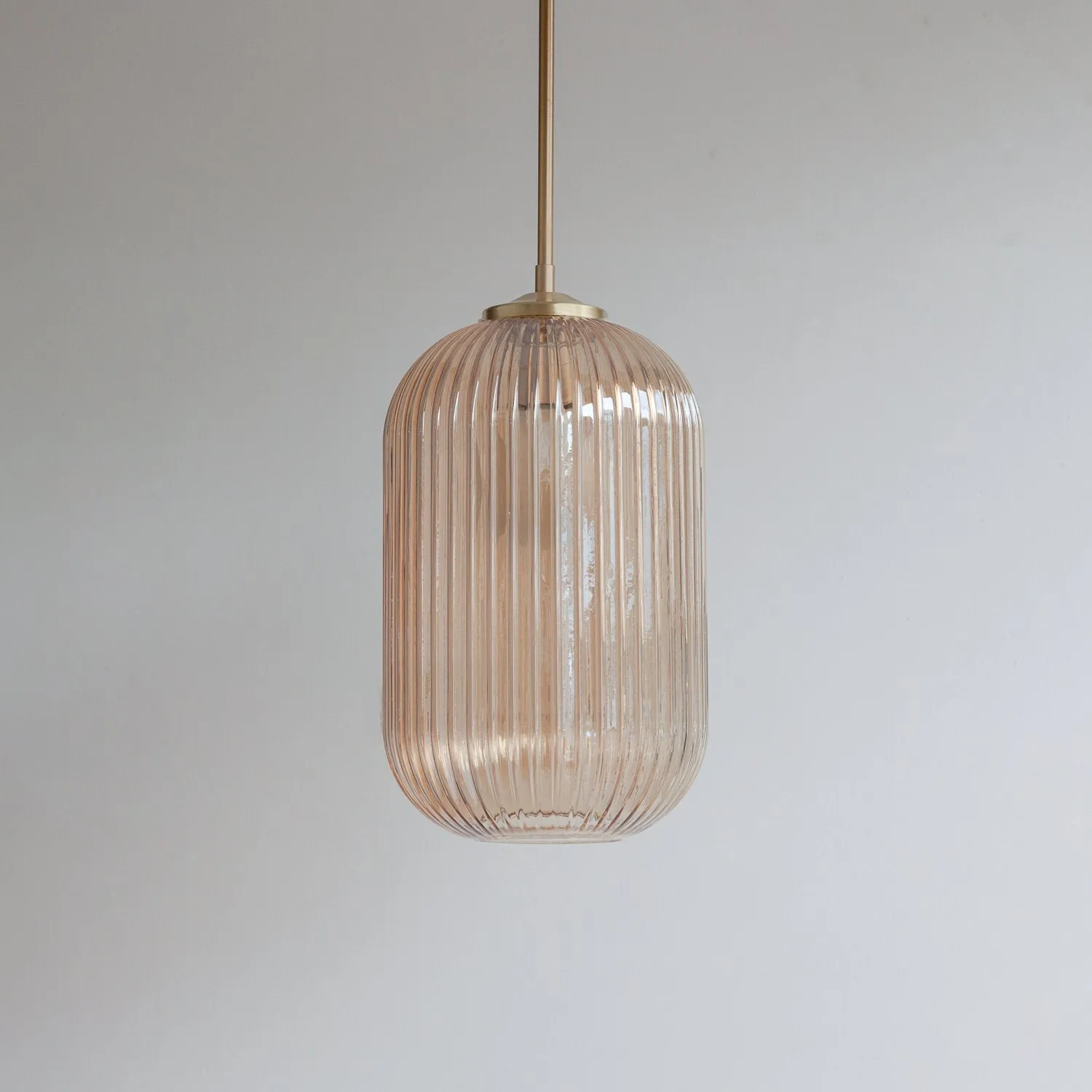 Long Amber Reeded Glass Stemmed Pendant Light