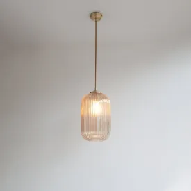 Long Amber Reeded Glass Stemmed Pendant Light