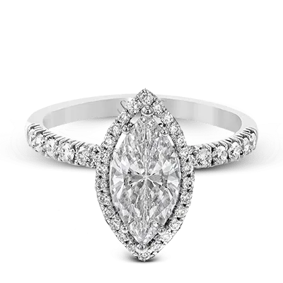 Marquise-cut Halo Engagement Ring & Matching Wedding Band in 18k Gold with Diamonds