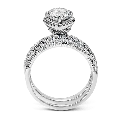 Marquise-cut Halo Engagement Ring & Matching Wedding Band in 18k Gold with Diamonds