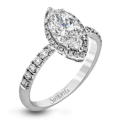 Marquise-cut Halo Engagement Ring & Matching Wedding Band in 18k Gold with Diamonds