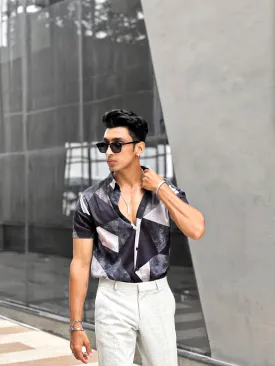 Men's Indigo Geometry Half Sleeve Shirt