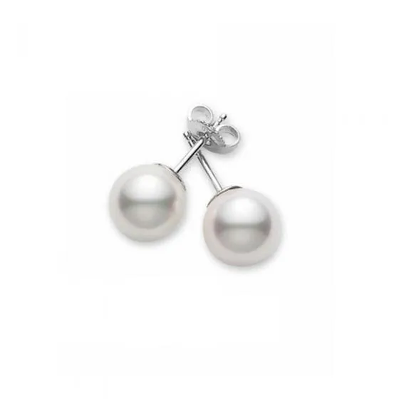 Mikimoto White Gold and 7.5mm A  Akoya Pearl Stud Earrings