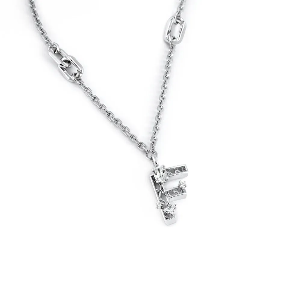 New Alphabet F Necklace [White gems]