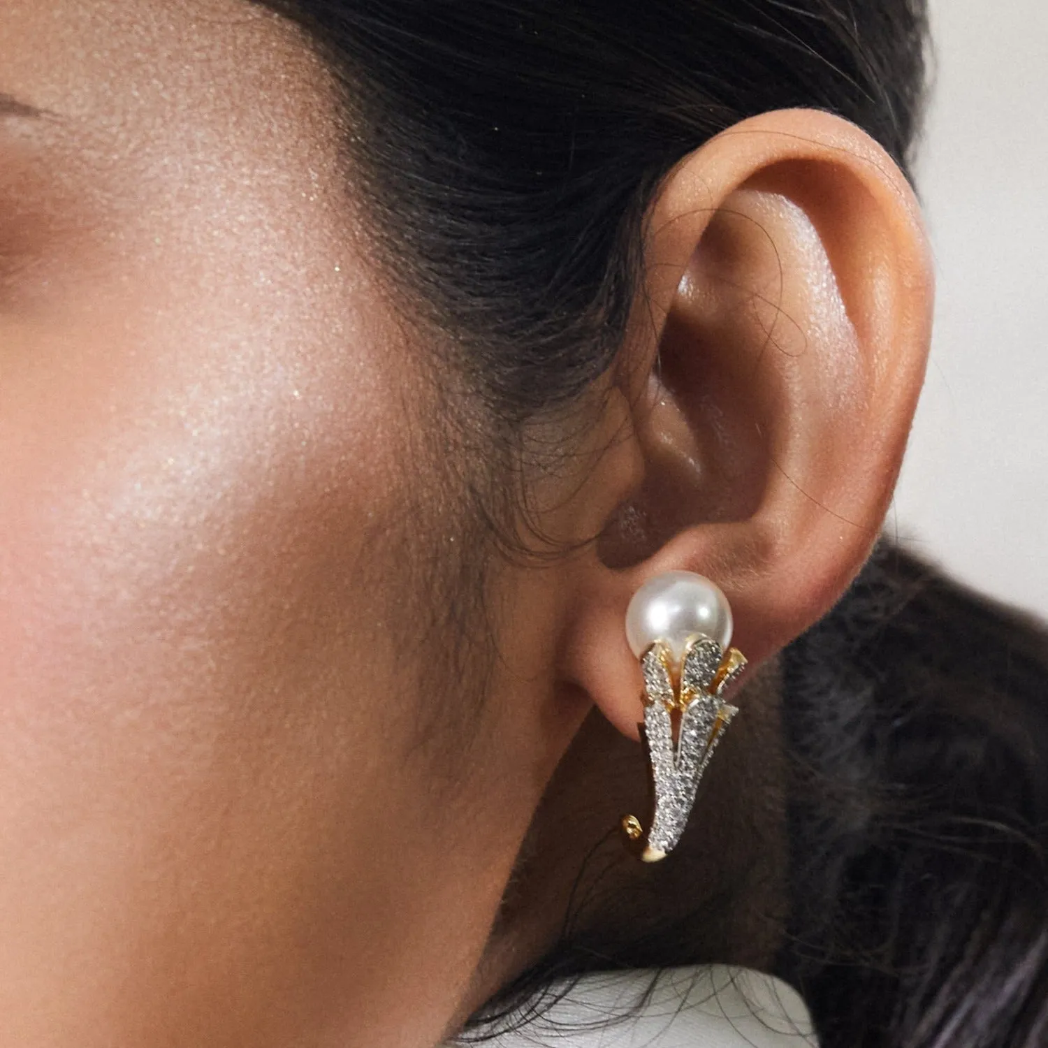 Pearl Floral CZ Drop Earrings