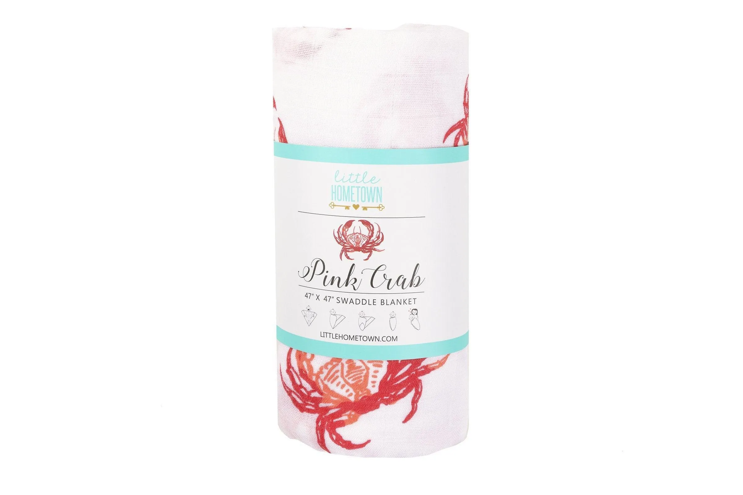 Pink Crab Baby Muslin Swaddle Receiving Blanket