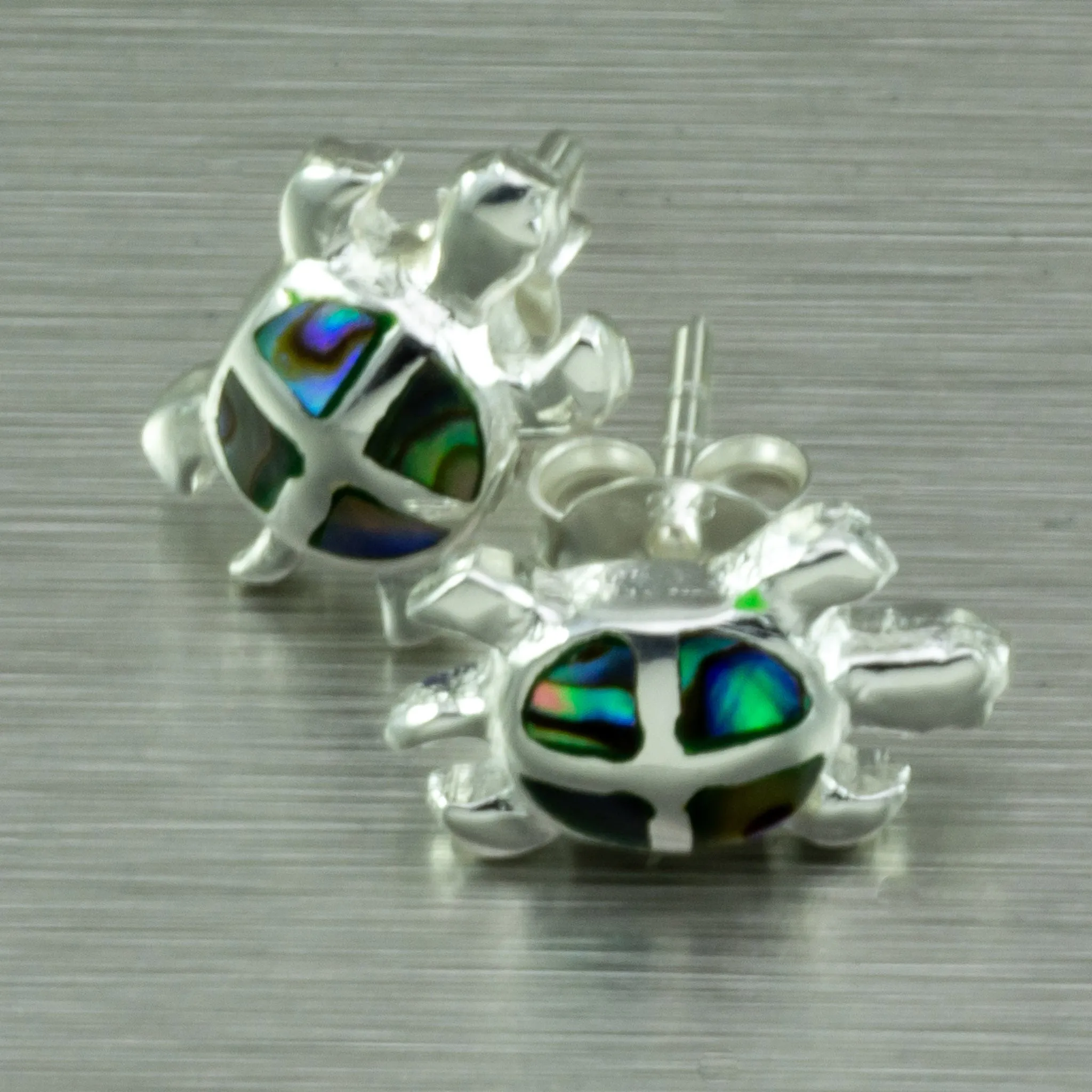 Pink Shell inlay Tiny Turtle Studs Earrings. 92.5% Sterling Silver