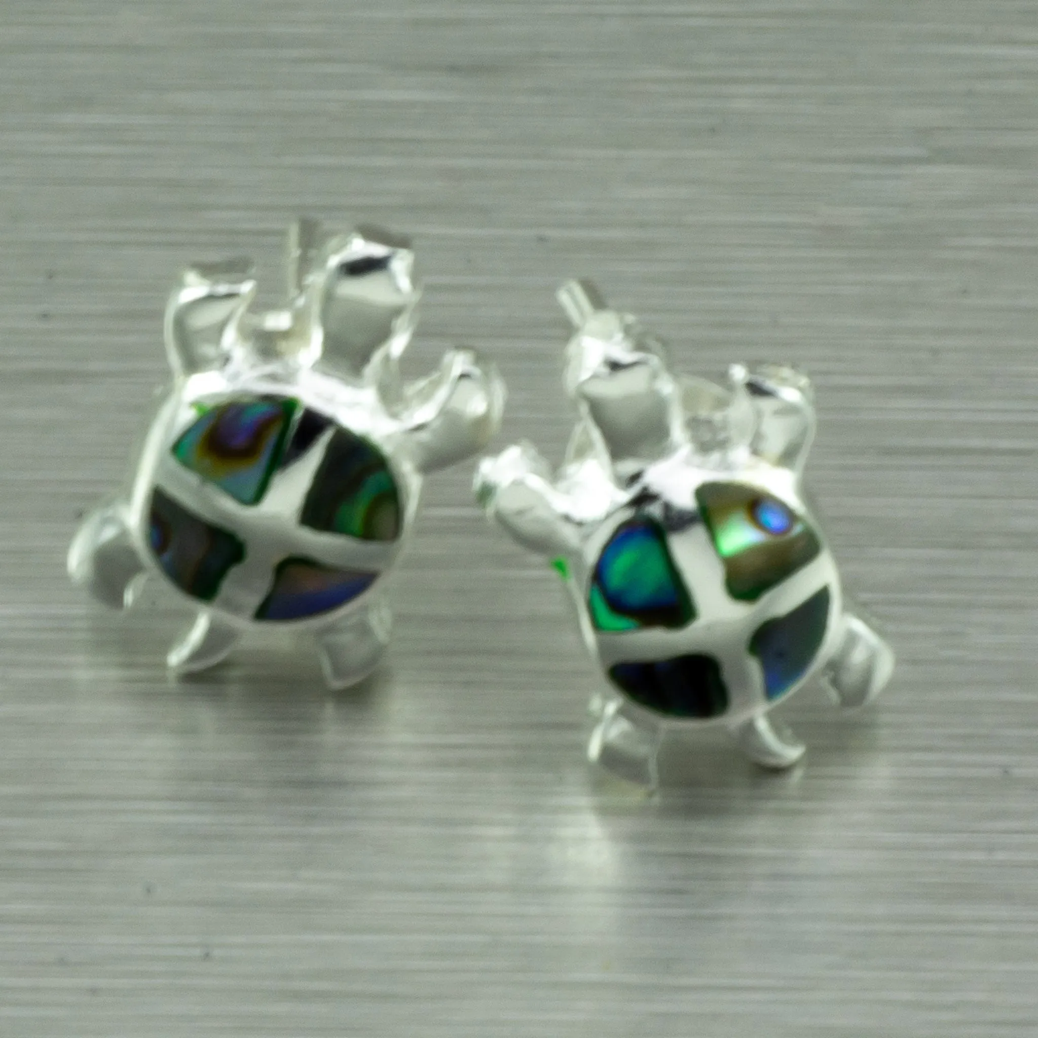 Pink Shell inlay Tiny Turtle Studs Earrings. 92.5% Sterling Silver
