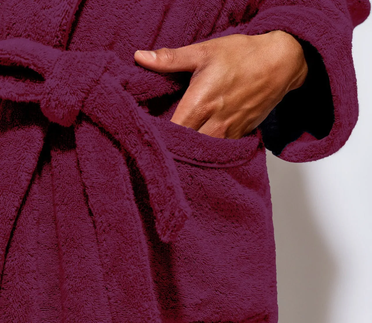 Premium Cotton Maroon Terry Bathrobe with Pockets Suitable for Men and Women, Soft & Warm Terry Home Bathrobe, Sleepwear Loungewear, One Size Fits All