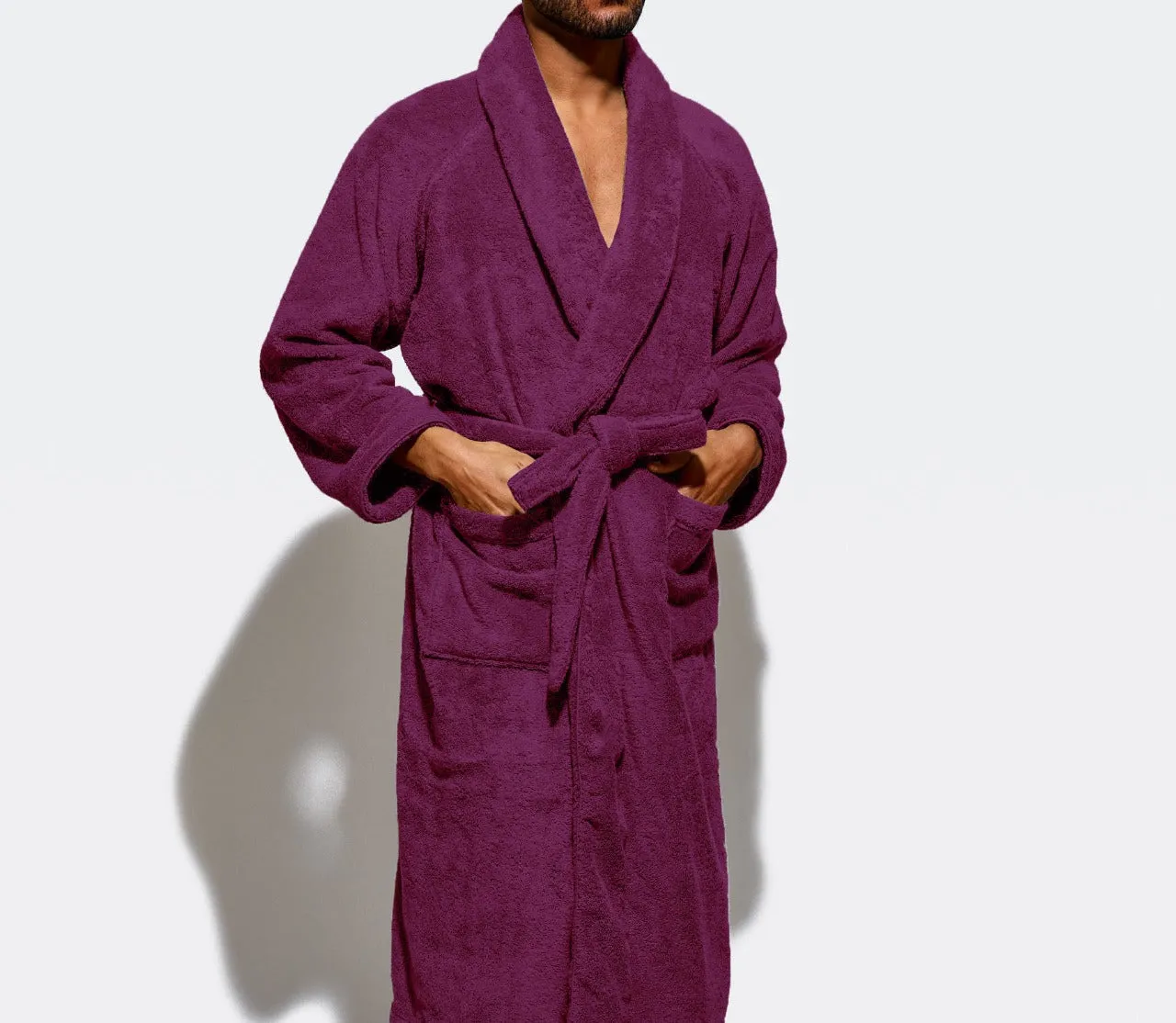 Premium Cotton Maroon Terry Bathrobe with Pockets Suitable for Men and Women, Soft & Warm Terry Home Bathrobe, Sleepwear Loungewear, One Size Fits All