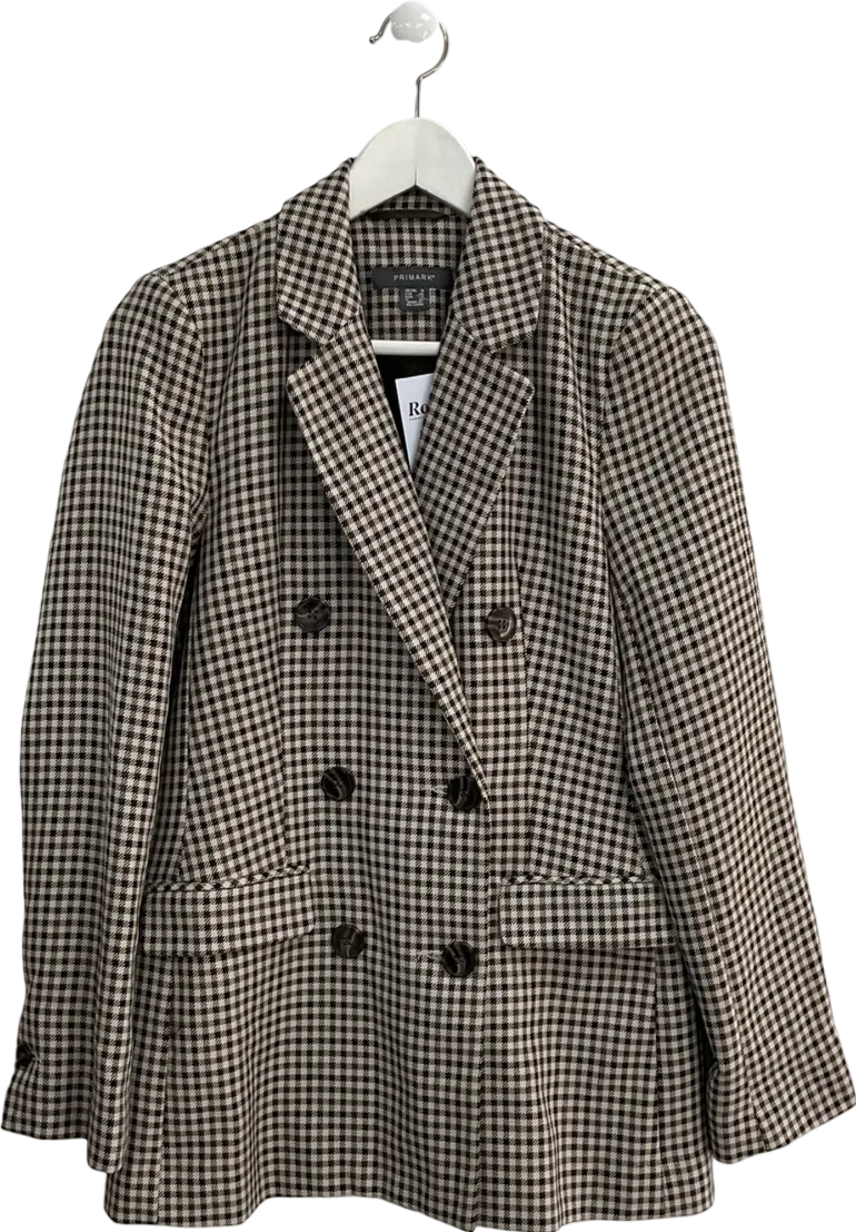 Primark Brown Checked Double Breasted Blazer UK 8