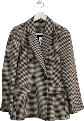 Primark Brown Checked Double Breasted Blazer UK 8