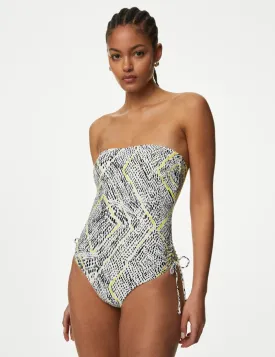 Printed Drawstring Bandeau Swimsuit
